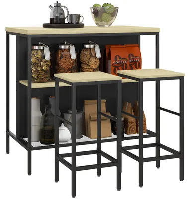 Image de Mobilier de bar industriel - Ensemble de bar - Table de bar - Tabouret de bar - Tabouret haut - Compact : 100x60x95 cm