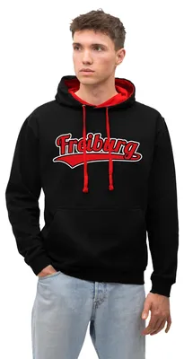 Produktbild von Spreadshirt Freiburg Fußball Fan Breisgau Uni Kontrast Hoodie, S, Schwarz/Rot