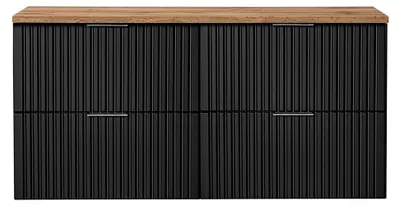 Produktbild von Waschtisch-Unterschrank 120 cm matt schwarz mit Eiche Nb., gerillte Front, Badschrank mit 4 Softclose-Auszügen, B/H/T ca. 120,6/59,2/46,5 cm
