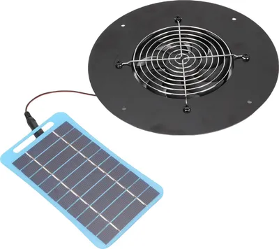 Image de Ventilateur d'extraction solaire rond 5W Ventilateur portable alimenté par panneau solaire silencieux pour poulaillers serres abris pour animaux bleu