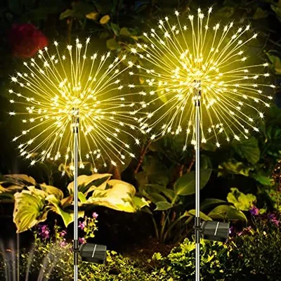Produktbild von Solarfeuerwerke Gartenlichter, dekorative Lichter 120 LEDs, Pack 2 Außengarten, wasserdicht, warmes Weiß, Stecker, Garten, Pfad, Rasen, Rasen,