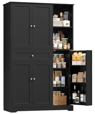 Image de Armoire de cuisine - Grand placard de rangement - 5 portes, 13 étagères, 1 tiroir - 104 x 40 x 173 cm - Design moderne en MDF - Noir