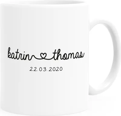 Produktbild von Kaffee-Tasse personalisiert Geschenk Partner Namen und Datum anpassbar Hochzeitstag Hochzeitsgeschenk Liebe Liebesgeschenk SpecialMe® weiß Keramik-Tasse
