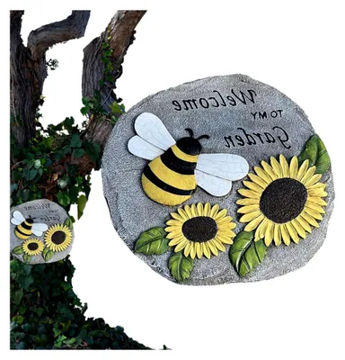 Produktbild von Dekorative Gartensteine, Bienengartenstein | Trittstein mit Bienen und Sonnenblumen | Sonnenblumen-Dekorationsstein für den Außenbereich, Wege und Gärten