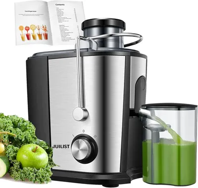 Image de Juilist Extracteur de jus de fruits et légumes, 600W avec grande cheminée de remplissage (65 mm), 2 vitesses, système anti-gouttes
