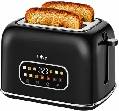 Produktbild von Olvy Toaster, Touchscreen mit Timer, 7 Bräunungsstufen, Extra Breite Schlitze, 6 Programme inkl. Bagel & Waffel, Auftau- & Aufwärmfunktion, Schwarz