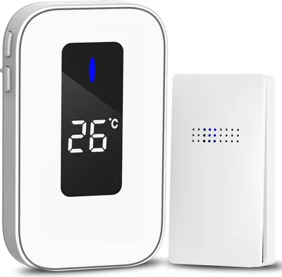 Produktbild von Türklingel Funkklingel Set Wasserdicht Kabellose Funk Klingel mit Thermometer Batterielose 150m Reichweite 38 Klingeltönen