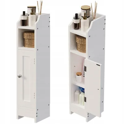 Produktbild von Hoher weißer Badezimmerschrank mit einer Tür, 4 Einlegeböden, moderner Loft-Stil, 80 cm