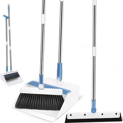Produktbild von Famanu Kehrset mit Bodentuch, 180° drehbare Kehrkopf, 3-in-1 Reinigungset mit langem Griff