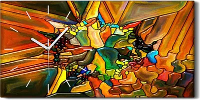 Produktbild von Wanduhr Uhr Wandbild Leinwand 60x30 Foto Bild groß buntes Buntglasmuster - weiße Hände