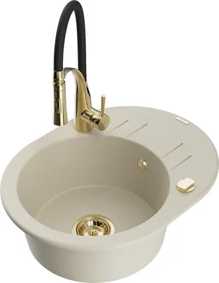 Produktbild von Mexen Kevin 1 Becken-Granitspüle mit Abtropffläche und Mischbatterie Aster, Beige - 6517-69-73450-57-G