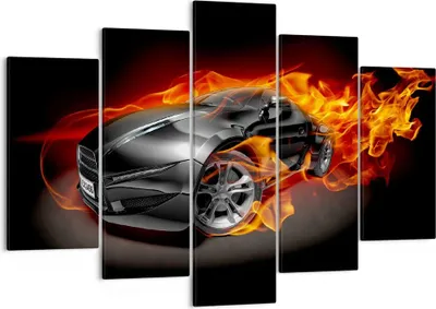 Produktbild von Bild auf Leinwand - Leinwandbild - Sportwagen Feuer Flammen Rauch - 150x100cm - Wand Bild - Wanddeko - Leinwanddruck - Bilder - Kunstdruck - Leinwand bilder - Wandkunst - EA150x100-2656