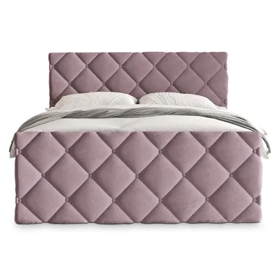 Produktbild von Masseno Boxspringbett ROVARI 160x200 cm Komplett-Set mit Bonell Matratze und Topper, Polsterbett mit Bettkästen -Rosa, KRONOS 27