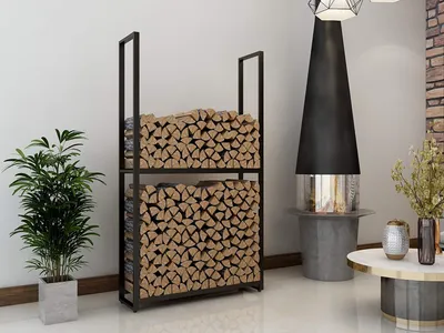 Productafbeelding van Brandhoutrek - Brandhouthouder - Metaal - Zwart - 150 x 65 x 25 cm