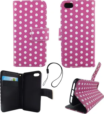 Image de Coque de protection pour téléphone portable, modèle compatible avec Apple iPhone 5 / 5s / SE, motif pois, couleurs violet et blanc
