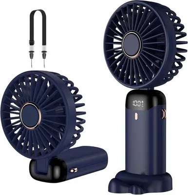 Produktbild von Handventilator, mini USB oplaadbare, 5 snelheden, met voet, 4200mAh batterij, opvouwbare, voor kantoor en buitengebruik