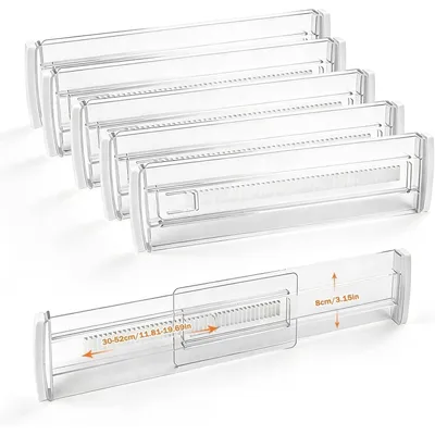 Produktbild von Schubladentrenner Schubladenteiler Organizer - Transparent - 30 bis 52 cm - 8 cm hoch - Kunststoff