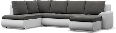 Produktbild von U-Sofa mit Schlaffunktion Foresta, Ottomane, Dunkelgrau + Weiß