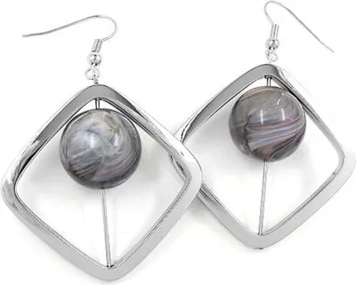 Produktbild von Ohrhaken Ohrhänger Ohrringe 58x39mm Viereckrahmen silber-glänzend mit Perle silber-grau Kunststoff