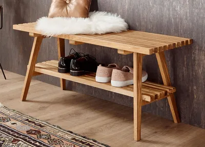 Produktbild von Garderobenbank - Eiche massiv - B 100 cm - 2 Ablagen