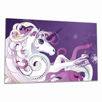 Produktbild von Wallario Herdabdeckplatte aus Glas, Größe 80 x 52 cm 1-teilig, Motiv Einhorn in lila und pink