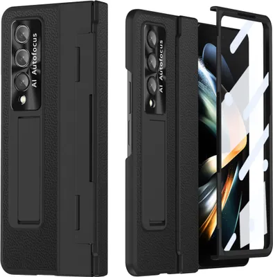 Obrázek produktu pro Galaxy Z Fold3 Pouzdro, Ochrana Displeje a Objektivu, Litschi Stojánkové Pouzdro pro Samsung Galaxy Z Fold 3 5G černé