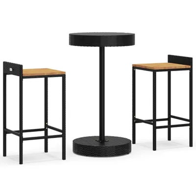 Produktbild von 3-tlg. Gartenbar-Set Schwarz Poly Rattan & Massivholz Akazie