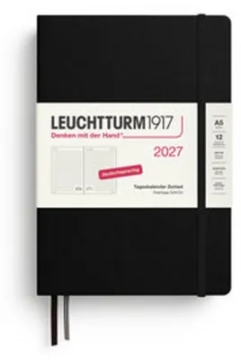 Image de Agenda quotidien quadrillé, format A5, noir, année 2027