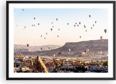 Produktbild von Gerahmtes Poster - Schwarzer Rahmen - Berge Ballon Flug - 70x50 cm - Wand Bild - Wanddeko - Wandbilder - Kunstposter - Wandposter - Bilderrahmen - Bilder - Kunstdruck - Wandbild - P2BAA70x50-3997