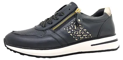 Image de Remonte : Chaussures pour femmes, modèle à lacets, couleur noire, style décontracté, adaptées pour un port confortable