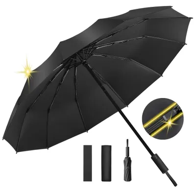Produktbild von KUGI 105cm Kompakter Reise Regenschirm Groß Sturmfest 12 Edelstahl-Rippen UV-Schutz,automatisch,kompakt,Winddicht,robust,für Herren Damen