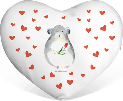 Produktbild von Mr. & Mrs. Panda Dekokissen Chinchilla Blume - Weiß - Geschenk, Sofakissen, Chinchillas, Büro, Chaos, dekoartikel, Kummer, Liebeskummer, Kuschelkissen, Liebe Kissen