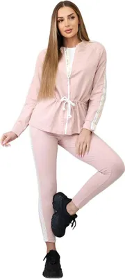 Produktbild von Damen Baumwollset mit Streifen und Bündchen, Puderrosa