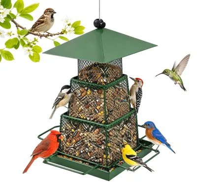 Produktbild von Vogelfutterhaus zum Aufhängen, Metall, wetterfest mit Dach