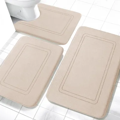 Produktbild von Badematten Set 3-teilig, Memory Foam, rutschfest, beige, für Badezimmer