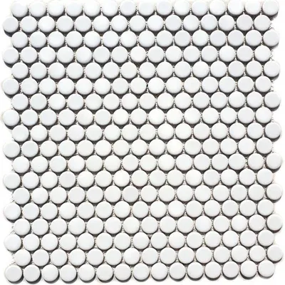 Produktbild von Rundes Knopfmosaik Penny aus weiß glänzender Keramik – 1 Matte