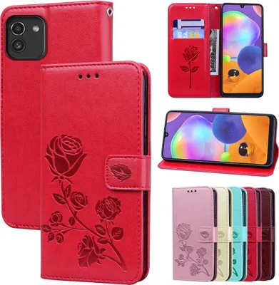 Zdjęcie produktu dla Pokrowiec König Design kompatybilny z Samsung Galaxy A03 z syntetycznej skóry - etui na telefon w kolorze czerwonym