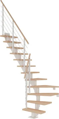 Produktbild von Pertura Mittelholmtreppe Malva Eiche Leimholz Weiß 1/4 gewendelt unten links/rechts 75 cm 12 Stufen / 13 Steigungen Stab