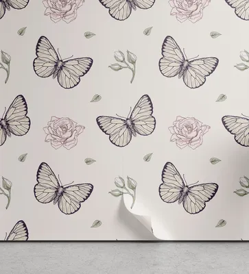Produktbild von ABAKUHAUS Entomologie abziehbare & klebbare Tapete für Zuhause, Schmetterlinge und Blüten, selbstklebendes Wohnzimmer Küchenakzent, 33 cm x 90 cm, Pale Eggshell Pale Pink