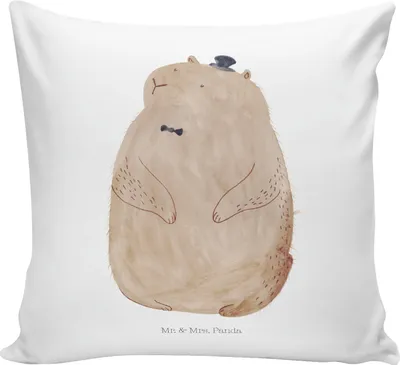 Produktbild von Mr. & Mrs. Panda Kuschel Kissen Murmeltier - Weiß - Geschenk, Dekokissen, für sofa, Sofakissen, Anstand, Respekt, Fröhlichkeit, Lustige Sprüche, Freundlichkeit, 40x40