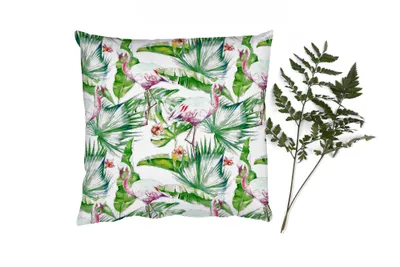 Produktbild von MuchoWow® Zierkissen Sofakissen Wohnzimmer Dekokissen 45x45 cm Blätter - Flamingo - Blumen - Dschungel - Schlafpolster - Polster für das Sofa