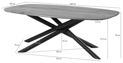 Immagine prodotto di MASSIVMOEBEL24 | Tavolo da pranzo in legno di Acacia 240x100x76 Laccato naturale gambe mikado rotonde