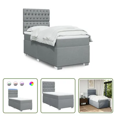 Produktbild von The Living Store Boxspringbett mit Matratze Hellgrau 90x190 cm Stoff