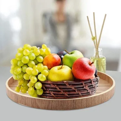 Rundes Holztablett für Tee, Kaffee und Snacks - Ideal für Zuhause, Küche und Restaurant (33cm)