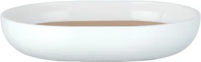 Produktbild von Seifenschale aus Bambus, weiße Seifenschale, BPA-frei, weißer Kunststoff, Bambus, 12 x 2,5 x 9 cm