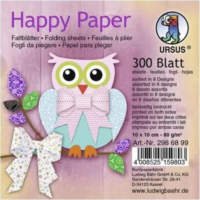 Produktbild von Faltblätter Happy Paper 80g/qm 10x10cm 8 Designs VE=300 Blatt
