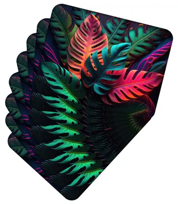 Obrázok produktu pre Sada 8 kusov podložiek 40x30 cm Tropické listy 1 podložka Umývateľná - tepelne odolná korková podložka odoláva teplotám do 100 °C