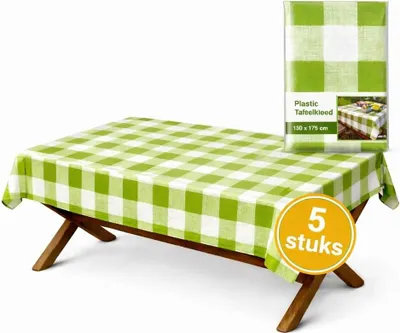 Immagine prodotto di Tovaglia in plastica Chef Aid verde/bianca – 5 pezzi – 130 x 175 cm – Tovaglia monouso – Festa e picnic
