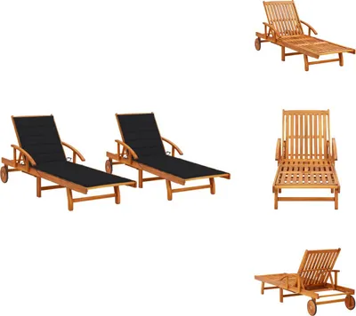 Image de vidaXL Bains de soleil 2 pcs. avec coussins bois massif acacia - Bains de soleil