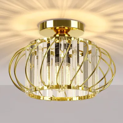 Produktbild von Deckenleuchte mit Kristallen - Moderne goldene Hängeleuchte für Wohnzimmer und Schlafzimmer
